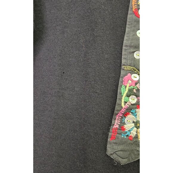 Free People Wool Black Long Sleeve Knit Tunic Floral Embroidered Henley Button P - Picture 4 of 13